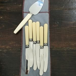 Bone handle butter knives and cheese utensil